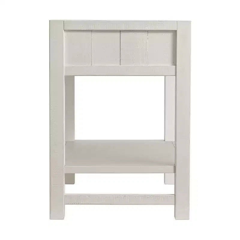 Comodino Alaterre Furniture Arden a 2 cassetti con ripiano aperto, legno massello di pino, finitura bianco effetto legno invecchiato, guide per cassetti in metallo, ideale per la camera da letto