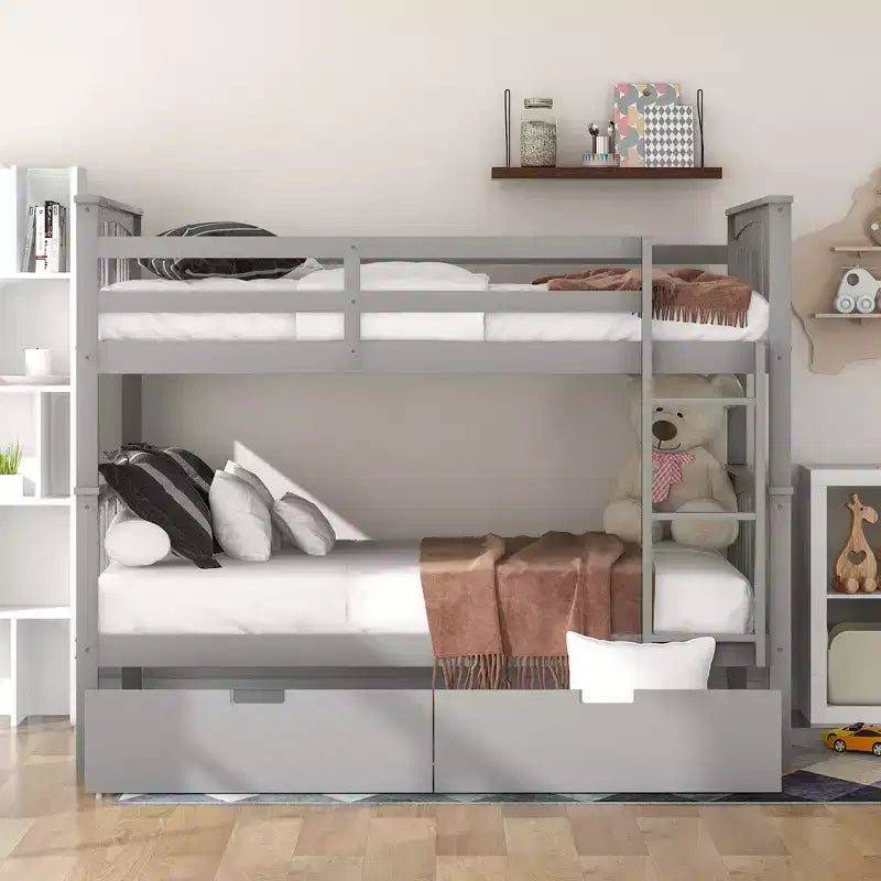Letto a Castello Completo su Completo con Cassetti, Struttura per Letto a Castello in Legno di Dimensione Completa per Bambini Adolescenti Adulti, Convertibile in 2 Letti