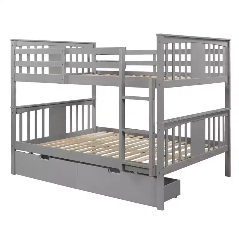 Letto a Castello Completo su Completo con Cassetti, Struttura per Letto a Castello in Legno di Dimensione Completa per Bambini Adolescenti Adulti, Convertibile in 2 Letti