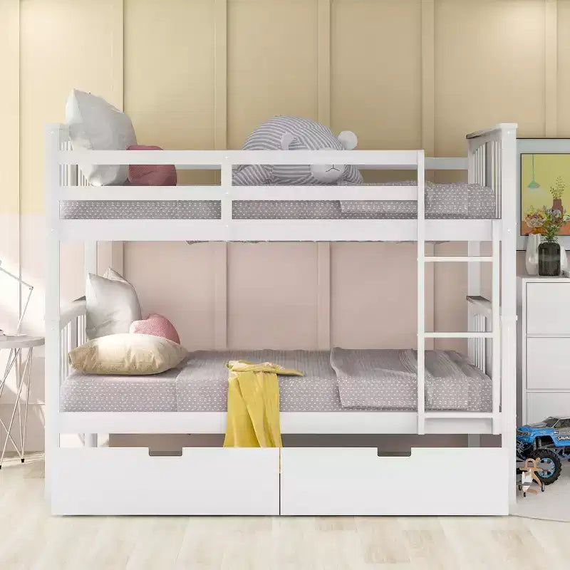 Letto a Castello Completo su Completo con Cassetti, Struttura per Letto a Castello in Legno di Dimensione Completa per Bambini Adolescenti Adulti, Convertibile in 2 Letti
