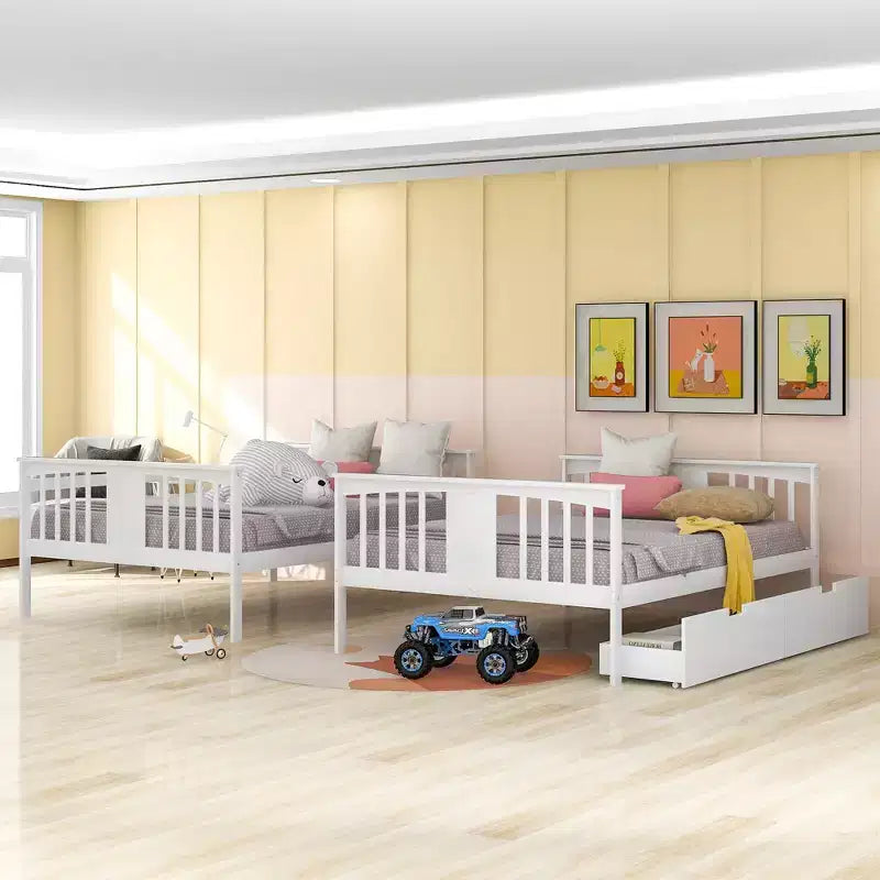 Letto a Castello Completo su Completo con Cassetti, Struttura per Letto a Castello in Legno di Dimensione Completa per Bambini Adolescenti Adulti, Convertibile in 2 Letti