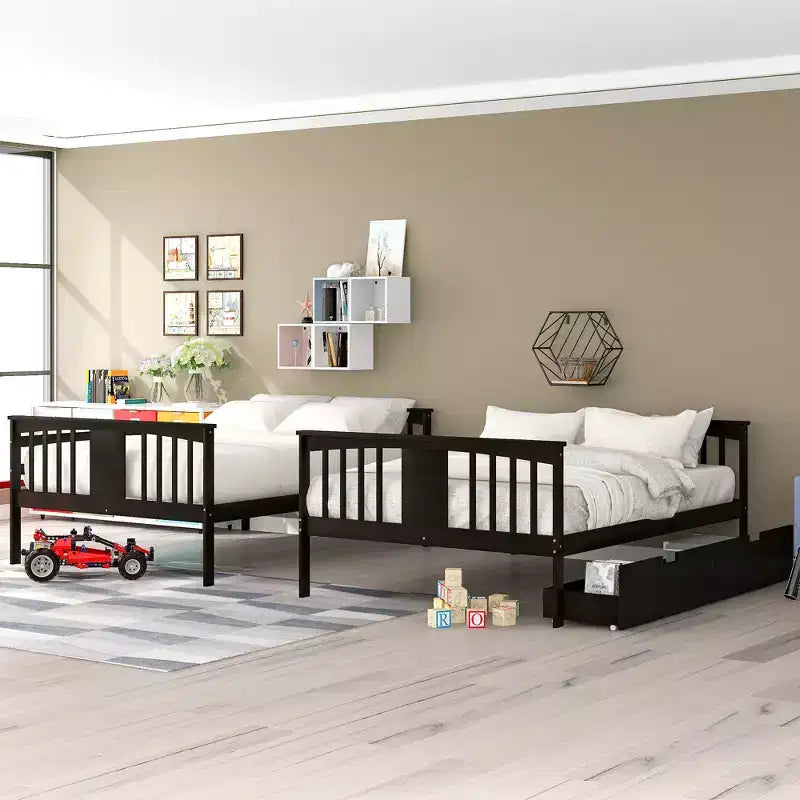 Letto a Castello Completo su Completo con Cassetti, Struttura per Letto a Castello in Legno di Dimensione Completa per Bambini Adolescenti Adulti, Convertibile in 2 Letti