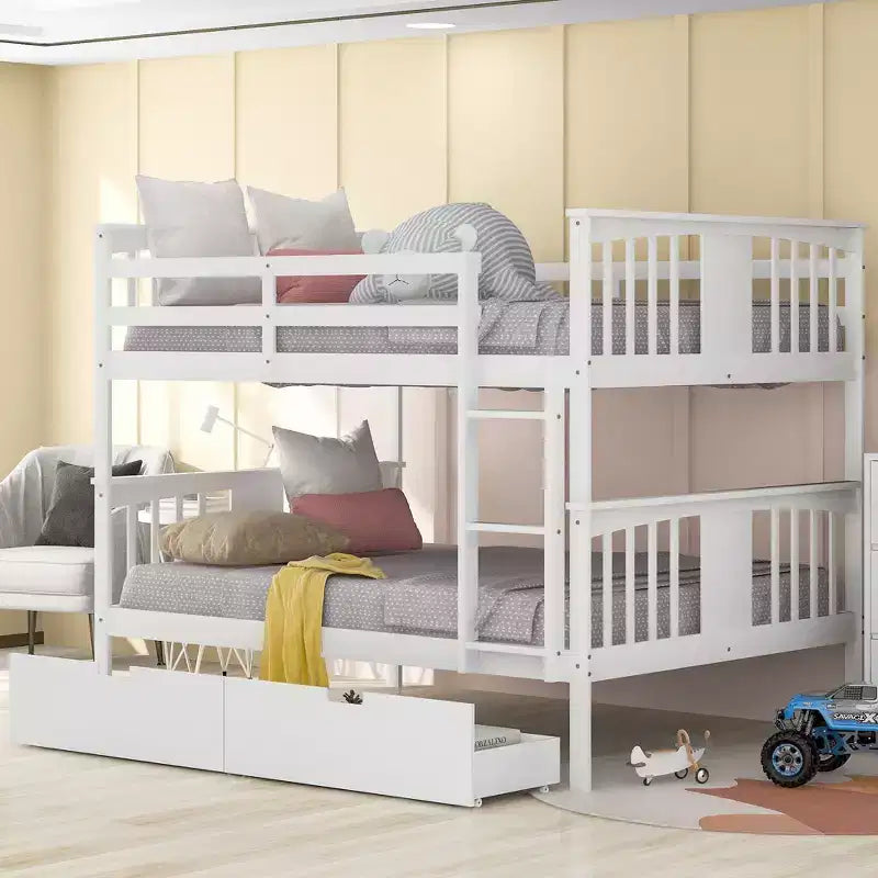 Letto a Castello Completo su Completo con Cassetti, Struttura per Letto a Castello in Legno di Dimensione Completa per Bambini Adolescenti Adulti, Convertibile in 2 Letti