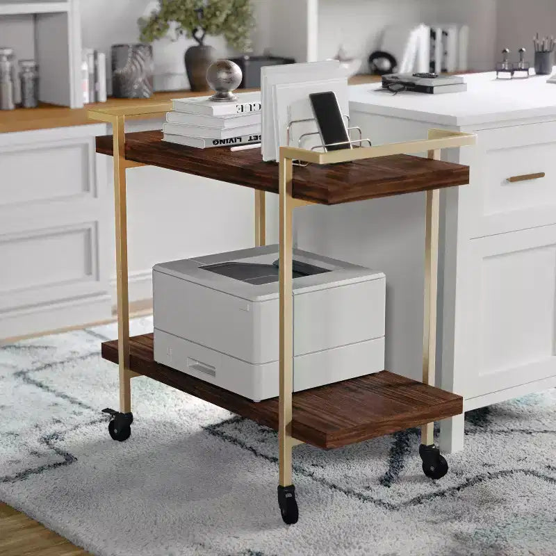 Carrello porta stampante e schedario a 2 ripiani Martha Stewart Liam con struttura in metallo