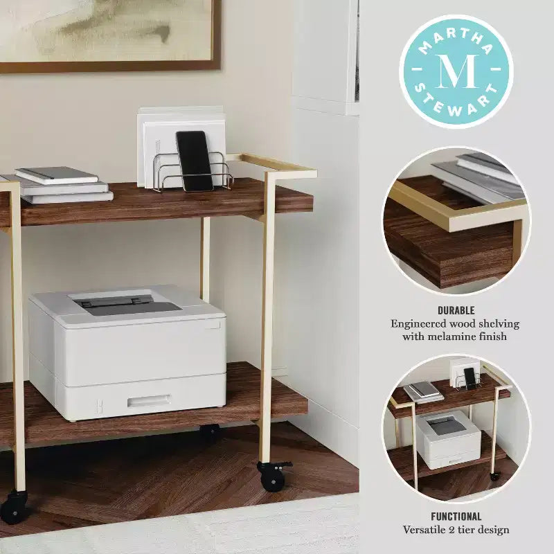 Carrello porta stampante e schedario a 2 ripiani Martha Stewart Liam con struttura in metallo