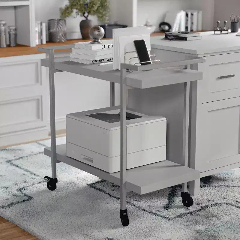 Carrello porta stampante e schedario a 2 ripiani Martha Stewart Liam con struttura in metallo