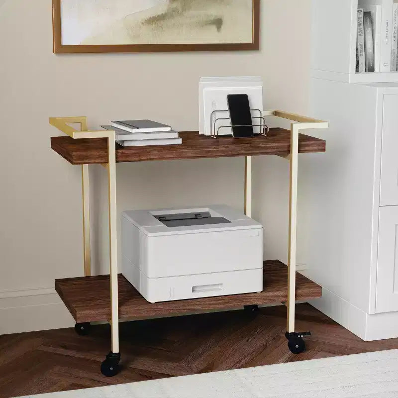 Carrello porta stampante e schedario a 2 ripiani Martha Stewart Liam con struttura in metallo