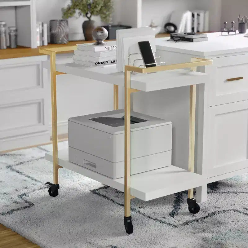 Carrello porta stampante e schedario a 2 ripiani Martha Stewart Liam con struttura in metallo