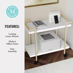 Carrello porta stampante e schedario a 2 ripiani Martha Stewart Liam con struttura in metallo