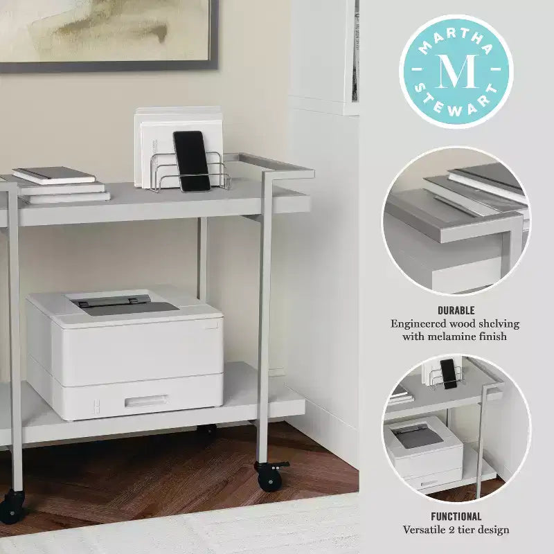 Carrello porta stampante e schedario a 2 ripiani Martha Stewart Liam con struttura in metallo
