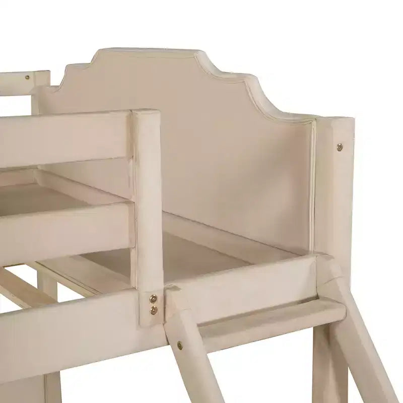 Letto a castello triplo in legno Full over Twin & Twin con cassetti e sponde di sicurezza, per 3 bambini, per camera da letto, beige