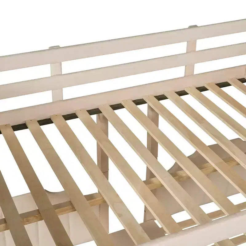 Letto a castello triplo in legno Full over Twin & Twin con cassetti e sponde di sicurezza, per 3 bambini, per camera da letto, beige