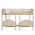 Letto a castello triplo in legno Full over Twin & Twin con cassetti e sponde di sicurezza, per 3 bambini, per camera da letto, beige