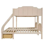 Letto a castello triplo in legno Full over Twin & Twin con cassetti e sponde di sicurezza, per 3 bambini, per camera da letto, beige