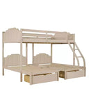 Letto a castello triplo in legno Full over Twin & Twin con cassetti e sponde di sicurezza, per 3 bambini, per camera da letto, beige