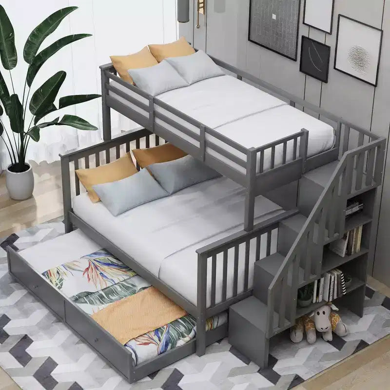 Letto a Castello per Bambini, con Materasso da Una Piazza e Mezza e da Una Piazza, con Scaletta Contenitore e Sponda di Sicurezza