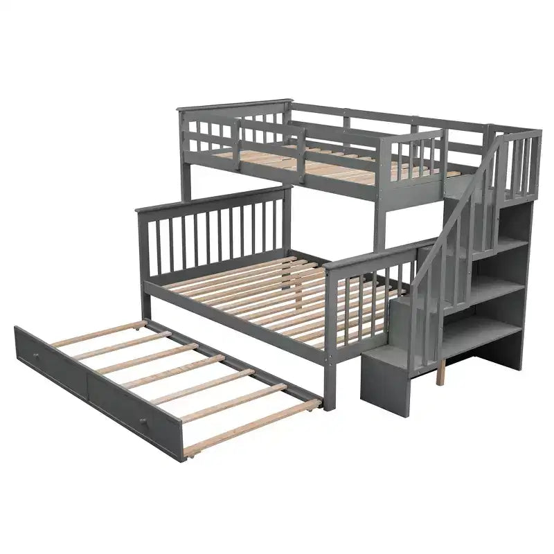 Letto a Castello per Bambini, con Materasso da Una Piazza e Mezza e da Una Piazza, con Scaletta Contenitore e Sponda di Sicurezza