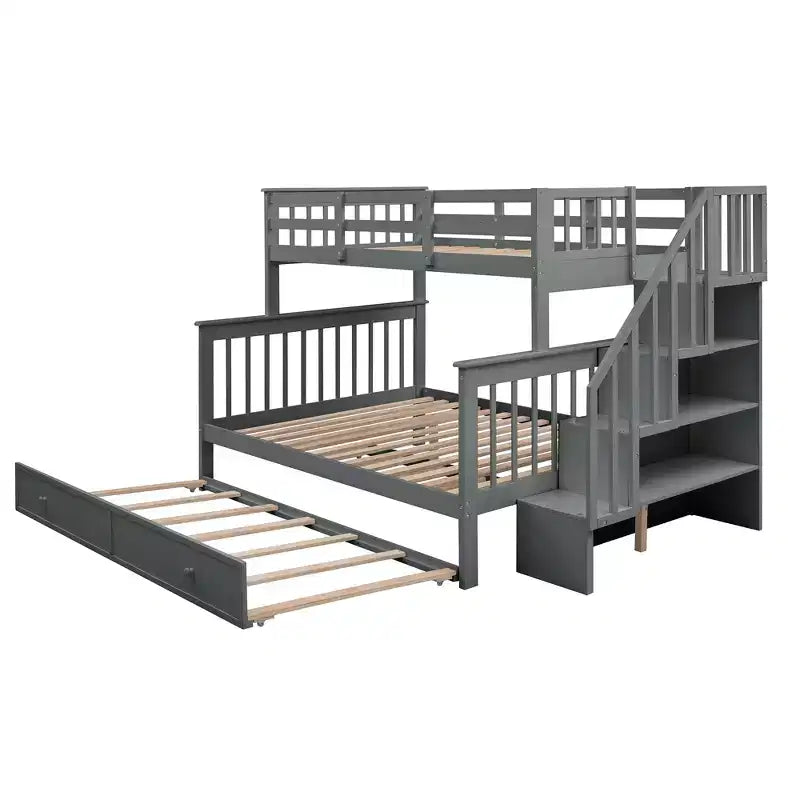 Letto a Castello per Bambini, con Materasso da Una Piazza e Mezza e da Una Piazza, con Scaletta Contenitore e Sponda di Sicurezza