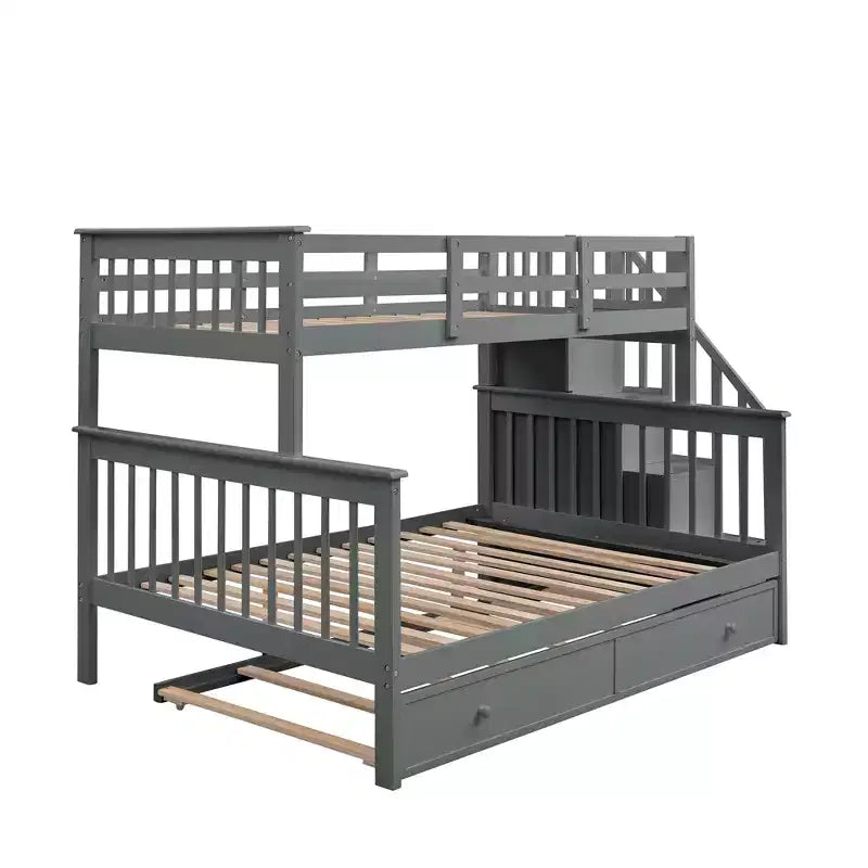 Letto a Castello per Bambini, con Materasso da Una Piazza e Mezza e da Una Piazza, con Scaletta Contenitore e Sponda di Sicurezza