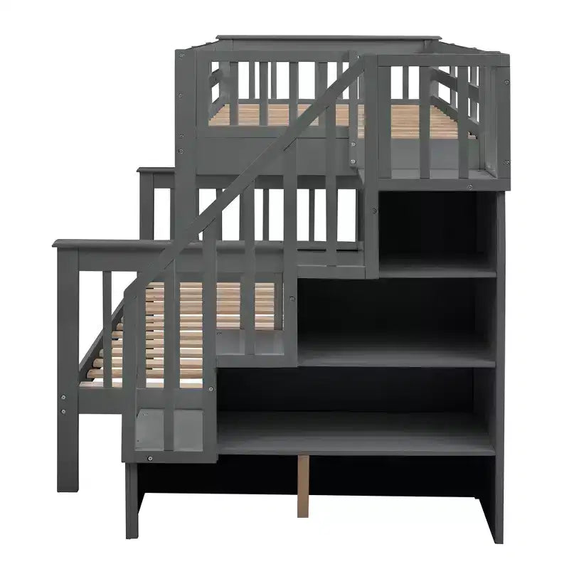 Letto a Castello per Bambini, con Materasso da Una Piazza e Mezza e da Una Piazza, con Scaletta Contenitore e Sponda di Sicurezza