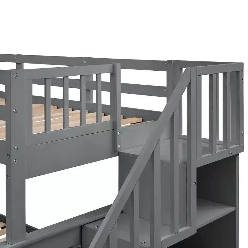 Letto a Castello per Bambini, con Materasso da Una Piazza e Mezza e da Una Piazza, con Scaletta Contenitore e Sponda di Sicurezza