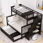 Letto a Castello per Bambini, con Materasso da Una Piazza e Mezza e da Una Piazza, con Scaletta Contenitore e Sponda di Sicurezza