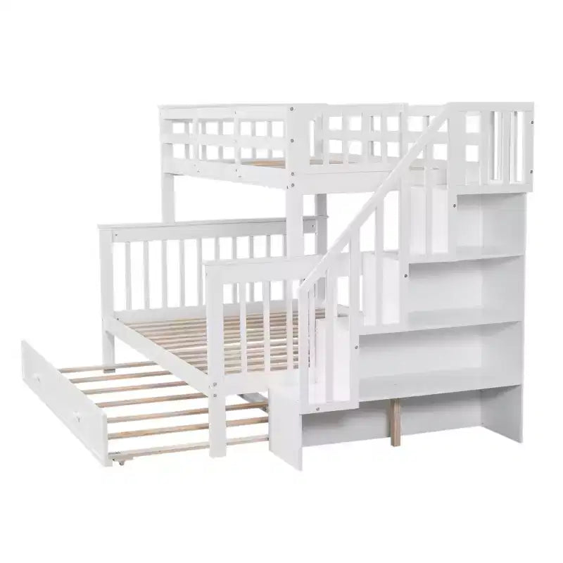 Letto a Castello per Bambini, con Materasso da Una Piazza e Mezza e da Una Piazza, con Scaletta Contenitore e Sponda di Sicurezza
