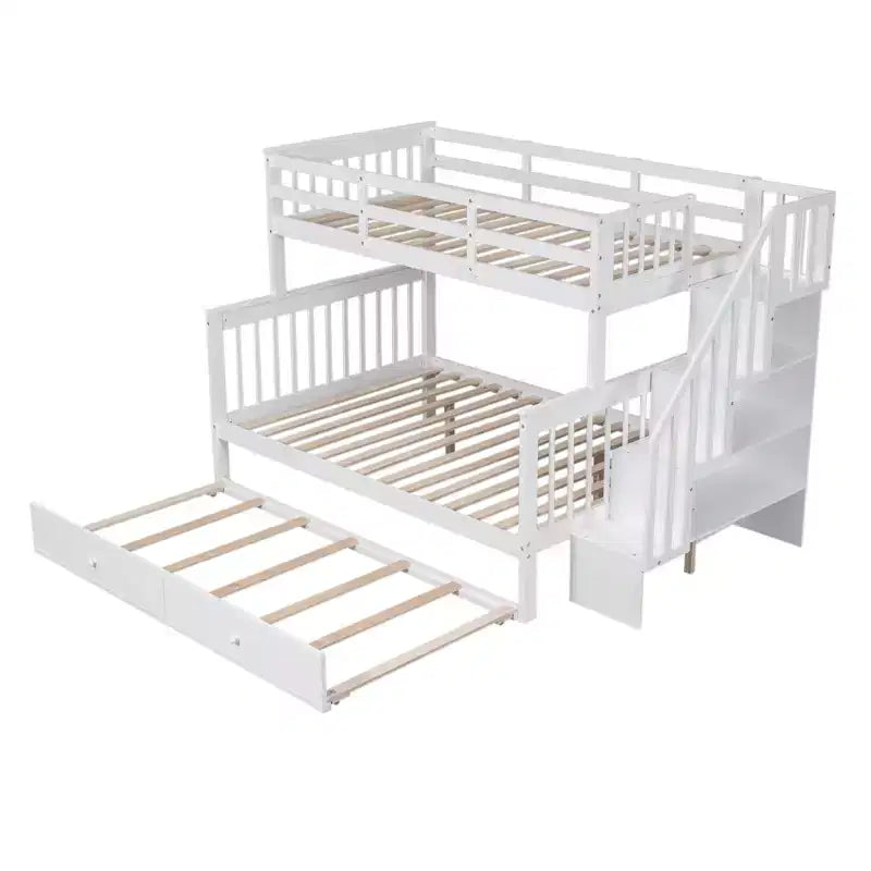 Letto a Castello per Bambini, con Materasso da Una Piazza e Mezza e da Una Piazza, con Scaletta Contenitore e Sponda di Sicurezza