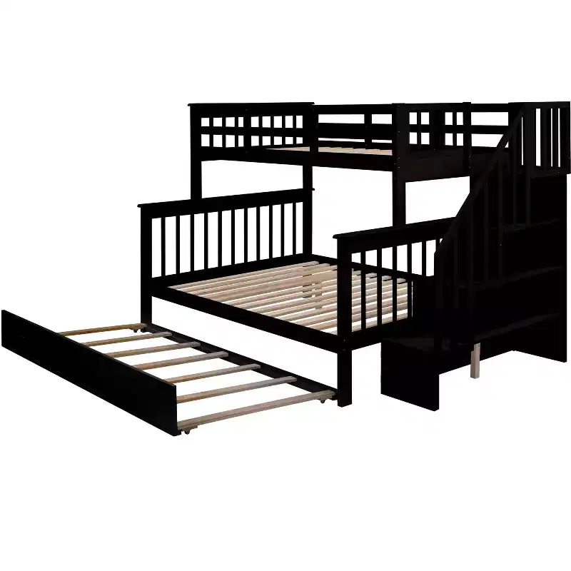 Letto a Castello per Bambini, con Materasso da Una Piazza e Mezza e da Una Piazza, con Scaletta Contenitore e Sponda di Sicurezza