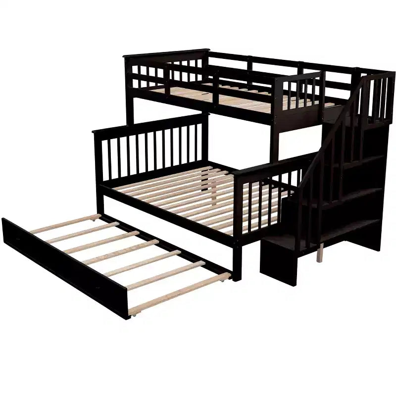 Letto a Castello per Bambini, con Materasso da Una Piazza e Mezza e da Una Piazza, con Scaletta Contenitore e Sponda di Sicurezza