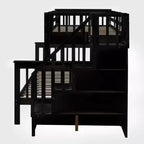 Letto a Castello per Bambini, con Materasso da Una Piazza e Mezza e da Una Piazza, con Scaletta Contenitore e Sponda di Sicurezza