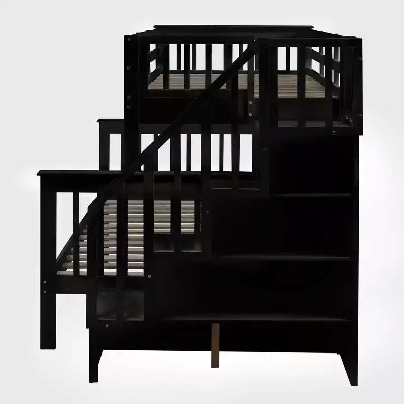 Letto a Castello per Bambini, con Materasso da Una Piazza e Mezza e da Una Piazza, con Scaletta Contenitore e Sponda di Sicurezza