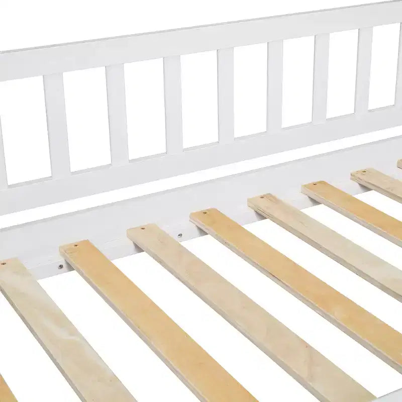 Letto a castello a casetta "Twin over Full" con scivolo e scalini per bambini e ragazzi, struttura in legno con ringhiera di protezione e contenitore
