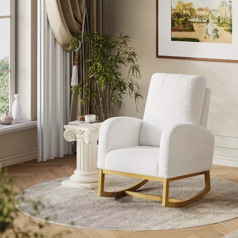 CuisinSmart Sedia a Dondolo per Asilo Nido, Rivestimento Comodo in Lana d'Agnello, Moderna Sedia a Dondolo con Tasche Laterali per Soggiorno Camera da Leto