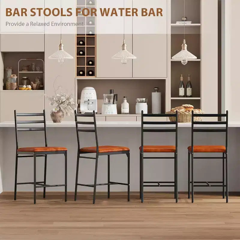 Sgabello da bar, rivestimento in similpelle, struttura in metallo, design ergonomico, comoda seduta imbottita, schienale robusto, set da due
