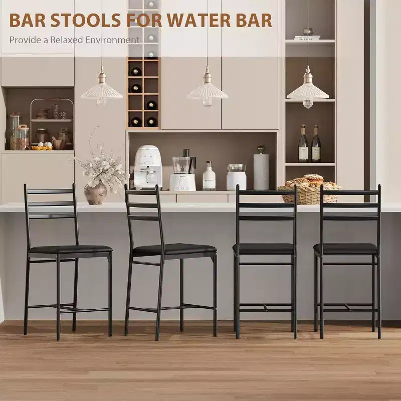 Sgabello da bar, rivestimento in similpelle, struttura in metallo, design ergonomico, comoda seduta imbottita, schienale robusto, set da due