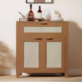 COZONY Oak Rattan Sideboard Cabinet, Narrow Storage Credenza with Adjustable Shelves,Multi-Functional Console Table