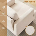 Poltrona moderna in lino per soggiorno, poltrona singola con gambe in legno e cuscino, poltrona laterale in tessuto per soggiorno