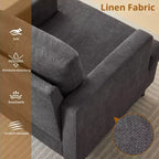 Poltrona moderna in lino per soggiorno, poltrona singola con gambe in legno e cuscino, poltrona laterale in tessuto per soggiorno