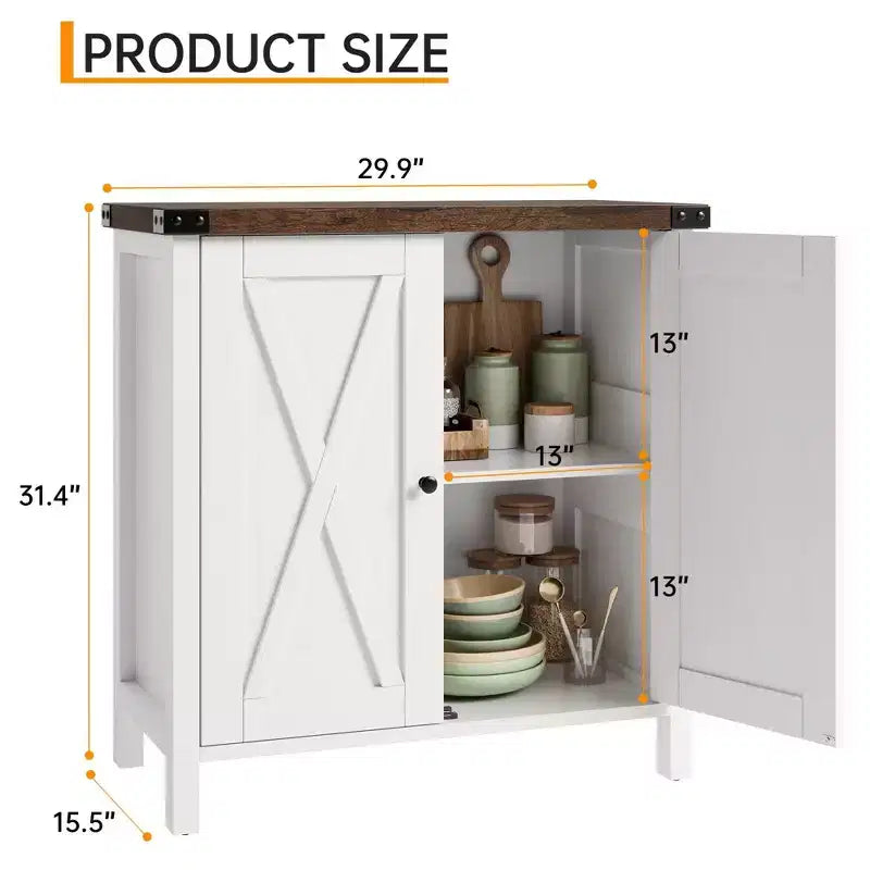 Madia da Fattoria con Ripiani, Mobile da Cucina con Ripiani Regolabili e 2 Ante a Scomparsa, Credenza Moderna in Legno per Sala da Pranzo