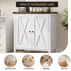 Madia da Fattoria con Ripiani, Mobile da Cucina con Ripiani Regolabili e 2 Ante a Scomparsa, Credenza Moderna in Legno per Sala da Pranzo