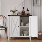Madia da Fattoria con Ripiani, Mobile da Cucina con Ripiani Regolabili e 2 Ante a Scomparsa, Credenza Moderna in Legno per Sala da Pranzo