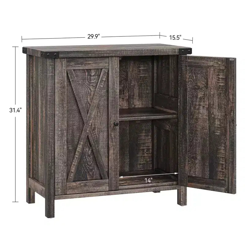 Madia da Fattoria con Ripiani, Mobile da Cucina con Ripiani Regolabili e 2 Ante a Scomparsa, Credenza Moderna in Legno per Sala da Pranzo