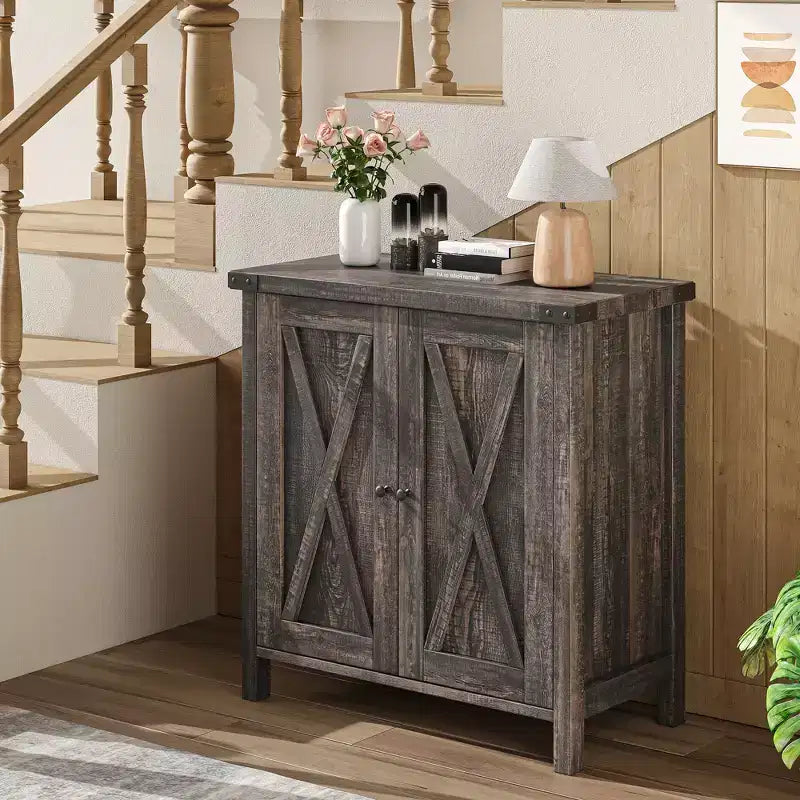 Madia da Fattoria con Ripiani, Mobile da Cucina con Ripiani Regolabili e 2 Ante a Scomparsa, Credenza Moderna in Legno per Sala da Pranzo