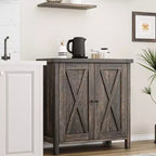 Farmhouse Sideboard with Storage, Kitchen Cabinet with Adjustable Shelves and 2 Barn Doors, Modern Wooden Dining Room Storage Cabinet