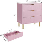 Cassettiera COZONY rosa a 3 cassetti per camera da letto, cassettiera moderna in legno con maniglie dorate, mobiletto organizer per soggiorno, corridoio