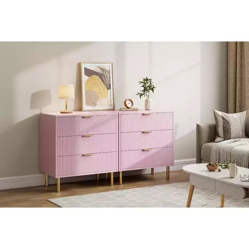 Cassettiera COZONY rosa a 3 cassetti per camera da letto, cassettiera moderna in legno con maniglie dorate, mobiletto organizer per soggiorno, corridoio