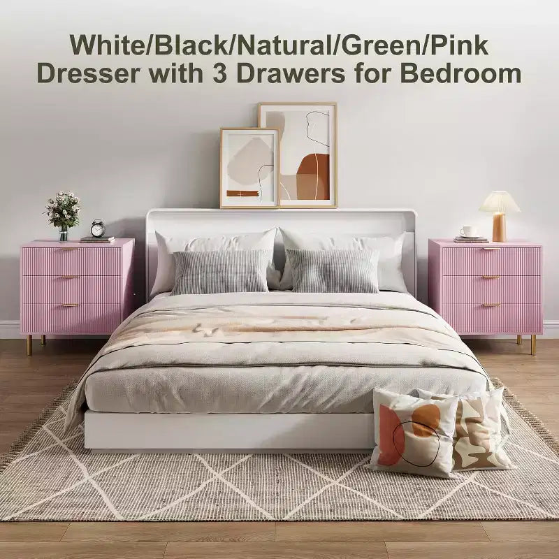 Cassettiera COZONY rosa a 3 cassetti per camera da letto, cassettiera moderna in legno con maniglie dorate, mobiletto organizer per soggiorno, corridoio