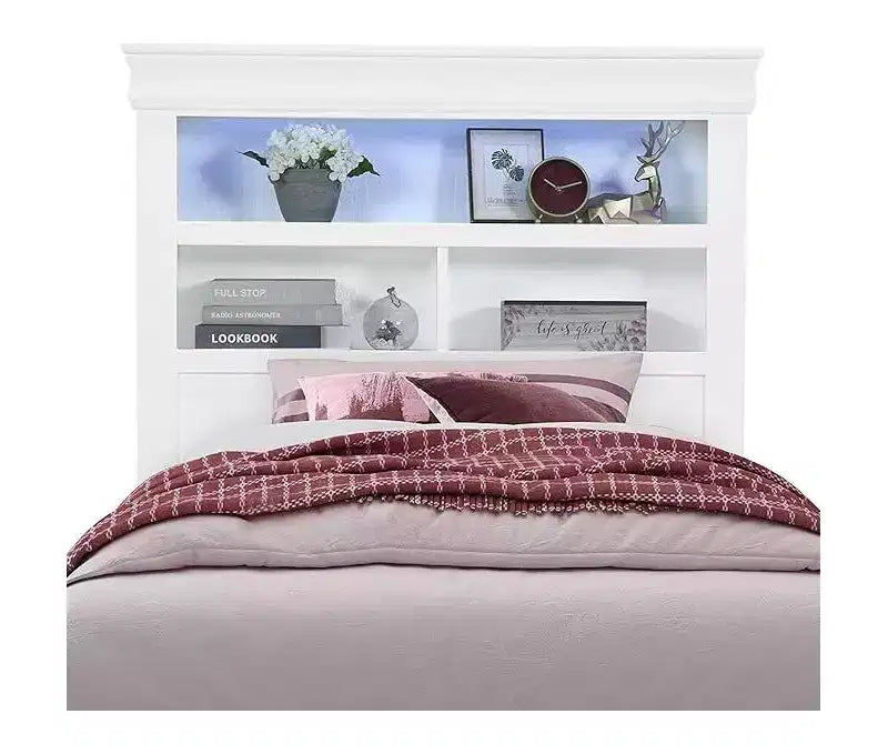 HomeStock 55,9 pollici A Letto a due piazze bianco con scaffale, in metallo