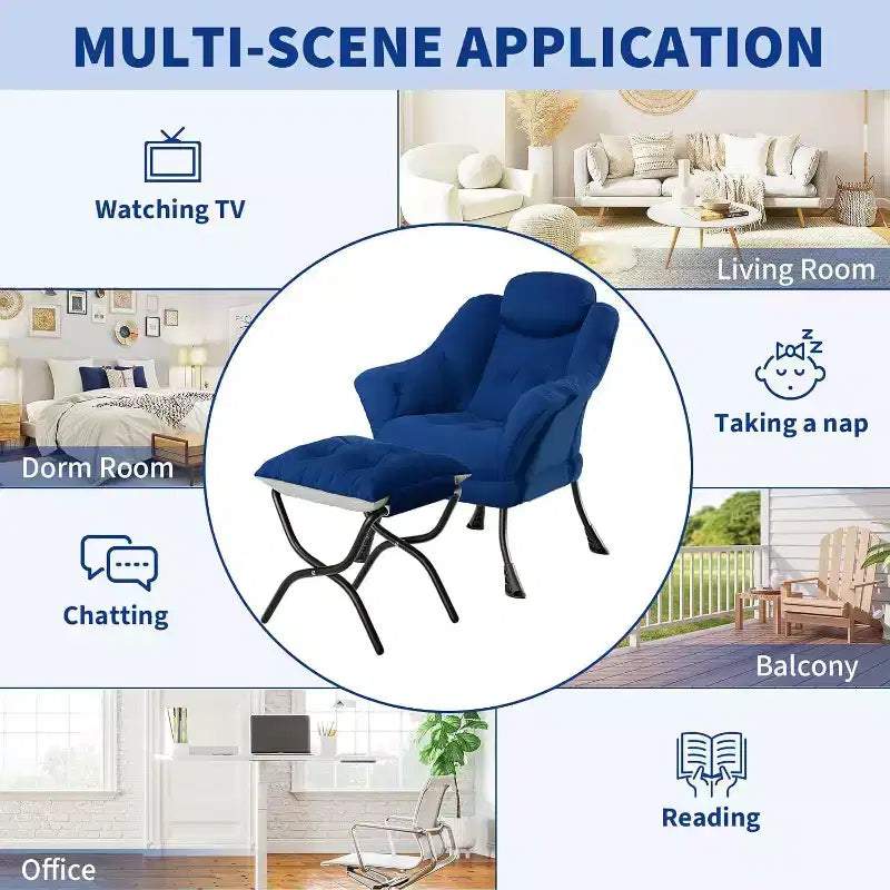 Poltrona reclinabile, sedie moderne da salotto, poltrona ergonomica da lettura con braccioli, poltrona comoda con poggiapiedi per camera da letto e ufficio